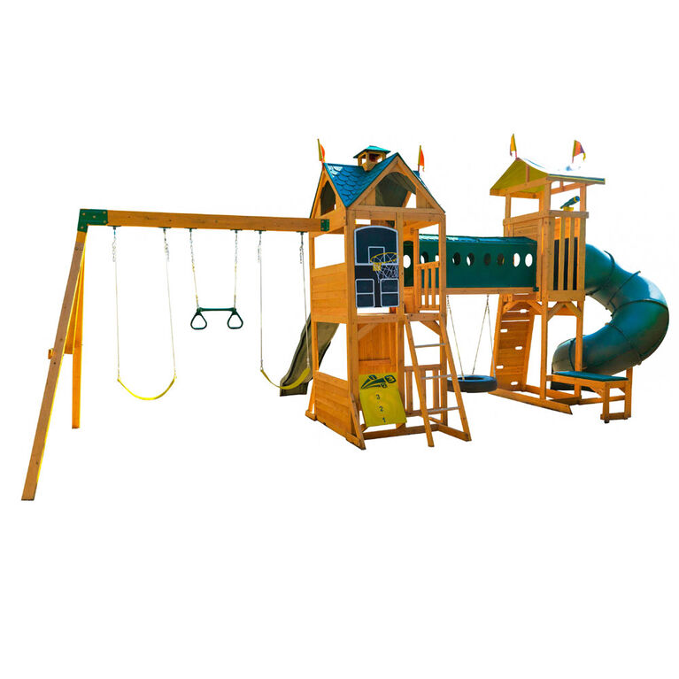KidKraft Mockingbird View Wooden Swing Set / Playset with Tower, Hoop, Tunnel, and Tire Swing KidKraft Mockingbird View Wooden Swing Set / Playset with Tower, Hoop, Tunnel, and Tire Swing